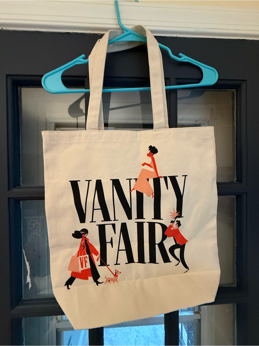 NWOT Vanity Fair Natural Canvas Tote with Black and Red Illustration